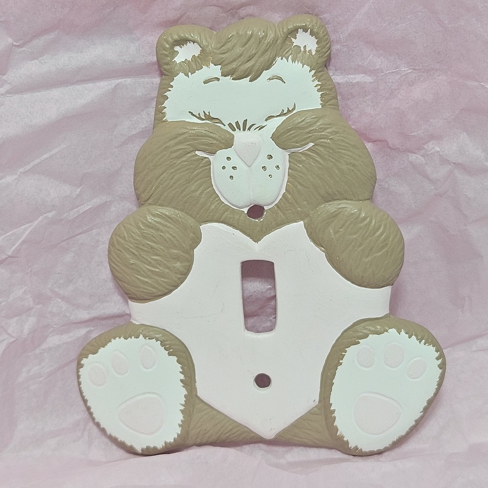 Sweet Bear Baby Girl Ceramic Single Light Switch Cover Nursery Decor Pink 3D Vtg
